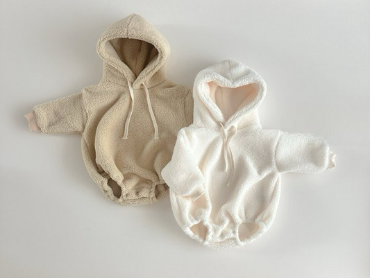 Sherpa hooded bubble romper